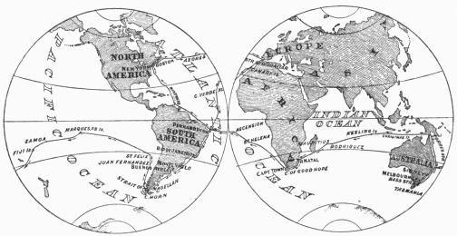 Chart of the Spray's course around the world&mdash;April
24, 1895, to July 3, 1898